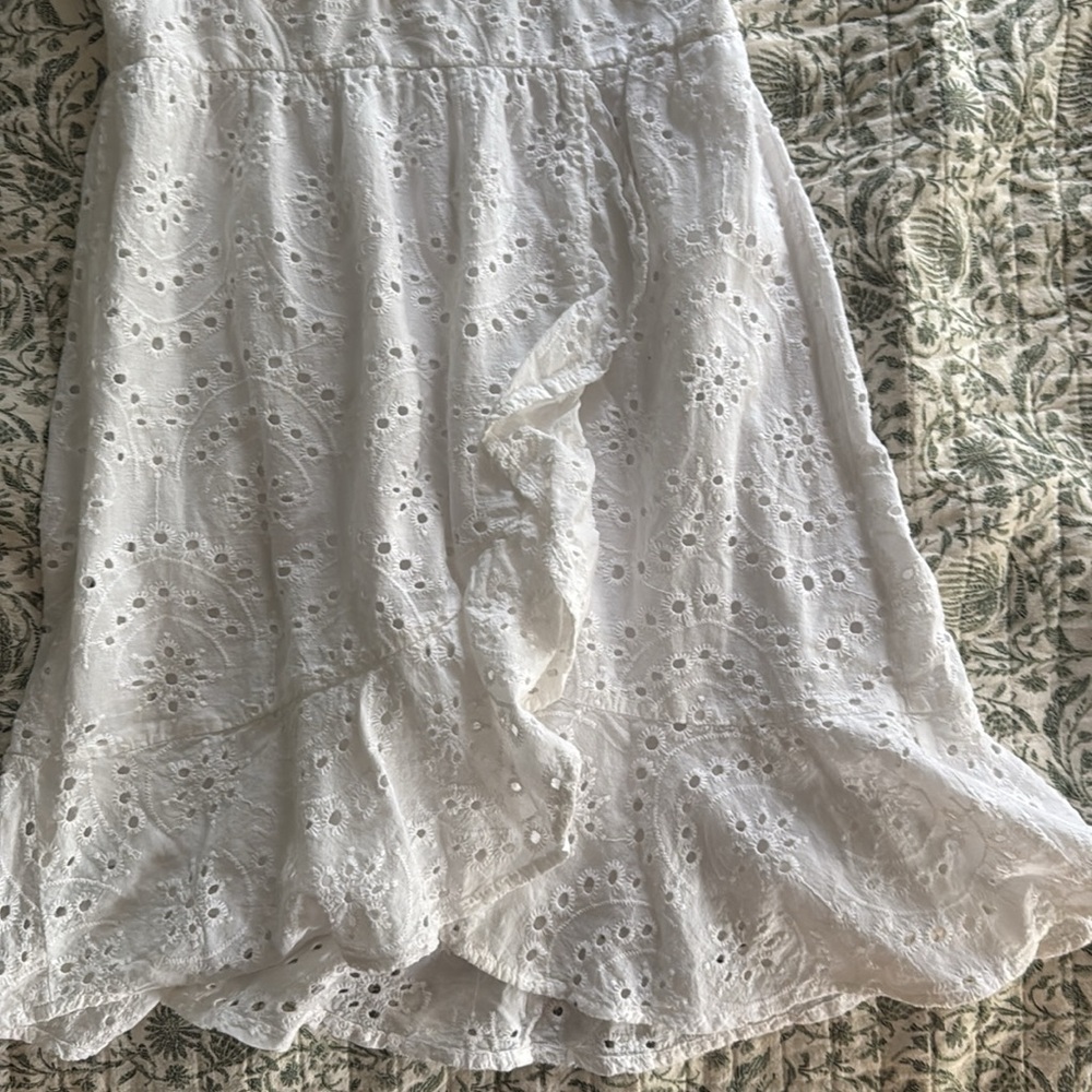 White Flutter Sleeve Wrap Eyelet Dress - Picture 3 of 4
